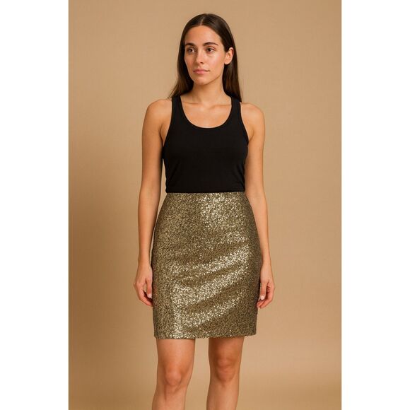 Chico’s Sequin Pencil Stephanie Skirt Gold New Size 3 = XL - Picture 1 of 8